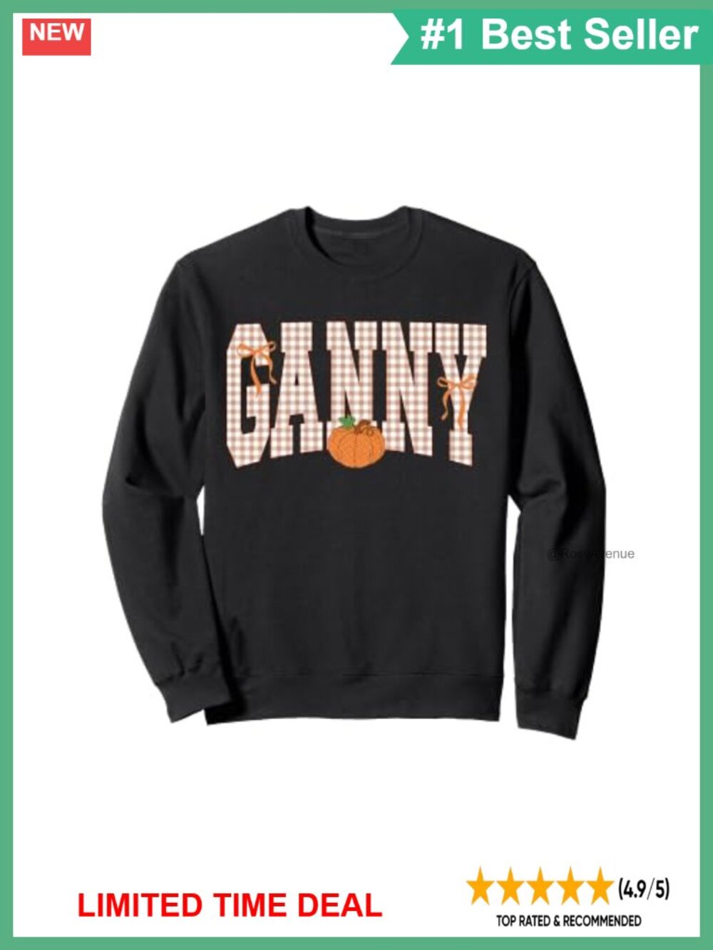Ganny Fall Pumpkin Gingham Plaid Crewneck Sweatshirt